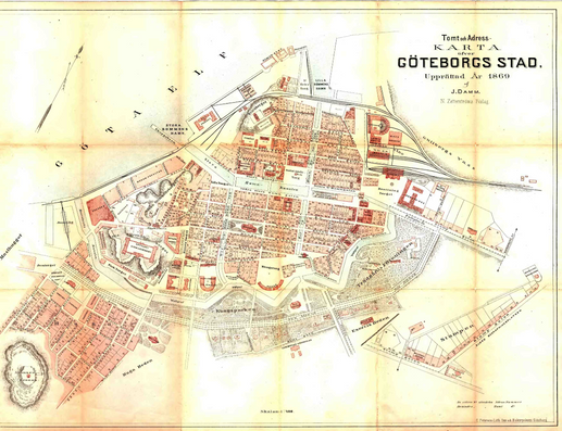 1869 Tomt- och adresskarta Göteborg. Foto Göteborgs stad